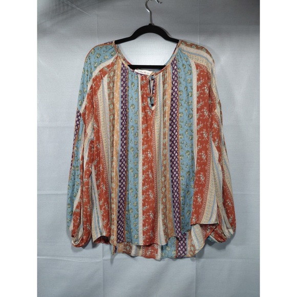 Something About You Tops - Something About You Peasant Top LG Floral Multicolor Bubble Sleeves